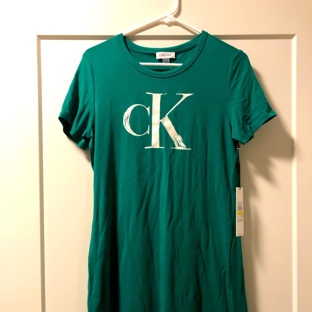 Calvin Klein CK Logo Green T Shirt Dress